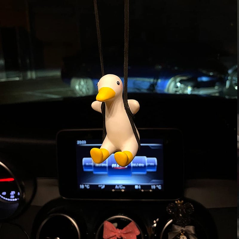 AMIORO Cute Swinging Duck Car Mirror Hanging Accessories Fun Interior Rearview Mirrors Decoration (Duck) - Image 3